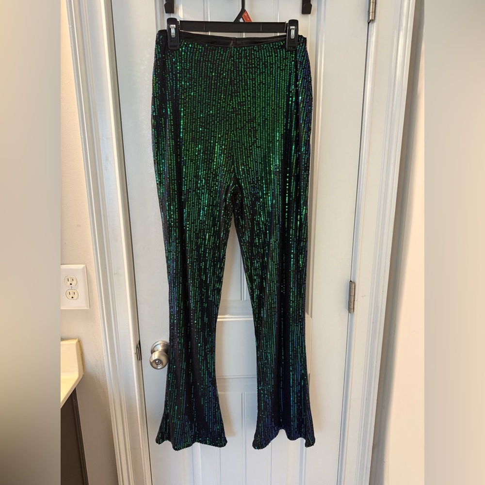 Shimmering Green and Navy Sequin Pants